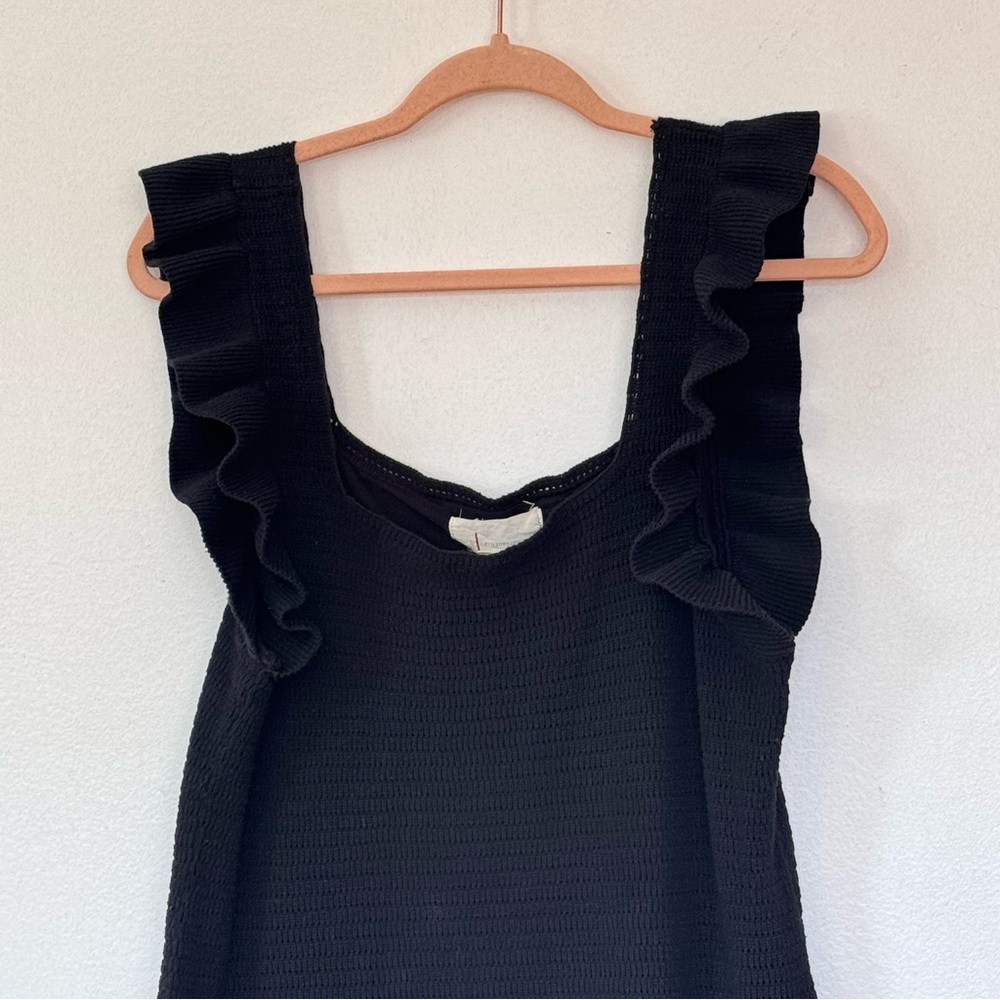 Anthropologie Ruffled Pointelle Mini Dress In Black Sz XL - Picture 7 of 16